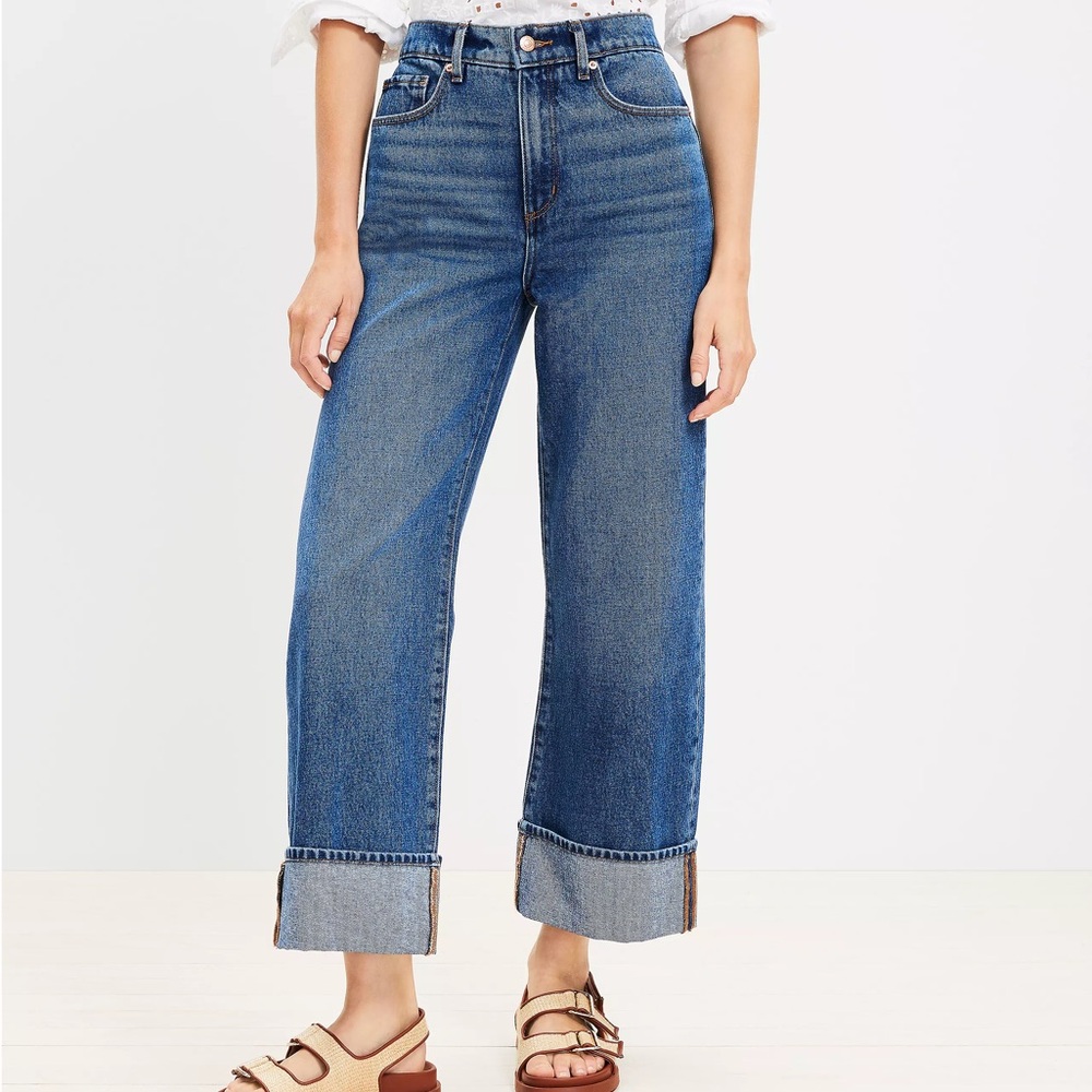 LOFT petite flip cuff high waste wide leg crop jeans SIZE 29